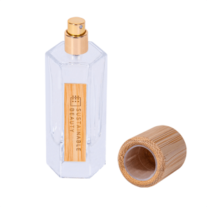 Стъклена бутилка за парфюм с бамбукова капачка Екологична, рециклируема, компостируема