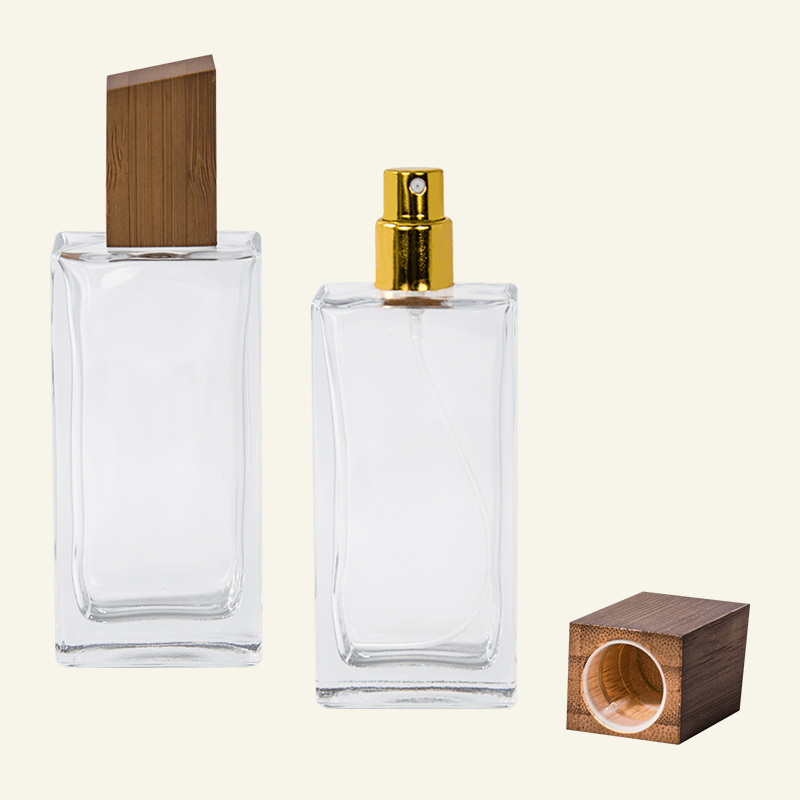 Vierkante transparante parfumfles met schuine dop