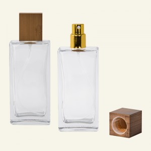 Flacon en verre de parfum carré plat avec couvercle en bambou