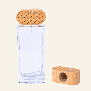 Flacone de parfum carré avec capuchon en bambou