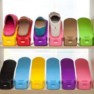 Double-Layer Rak Penyimpanan Alas Kaki Dukungan Slot Hemat Ruang Kabinet Berdiri Adjustable Lipat Rak Sepatu Plastik Organizer