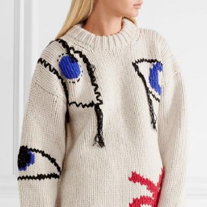 Жаночы вязаный свабодны пуловер з круглым выразам