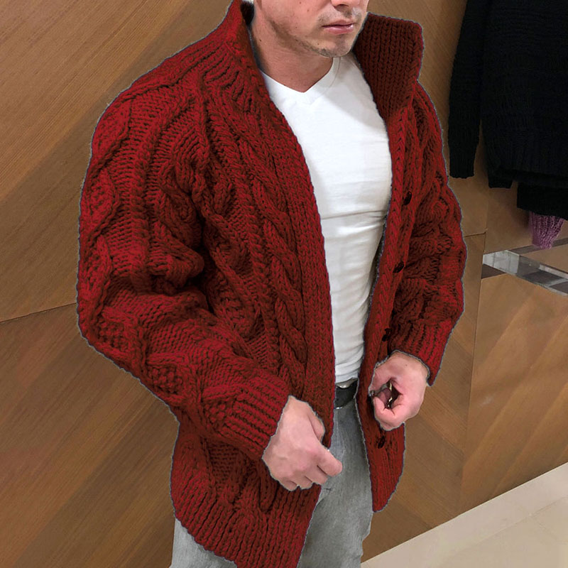 Men’s knitted cardigan coarse cable in three-dimensional sense Featured Image