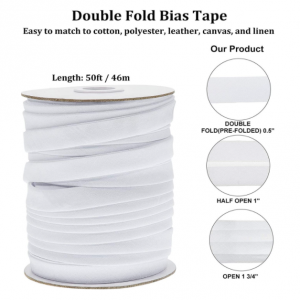 Amazon Hot Selling White Color Cotton Double Fold Bias Binding Tape for Sewing Seaming Binding Hemming Piping Quilting