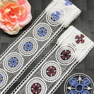 China White Lace Embroidery Fabric 3D Lace Trim အတွက် အရည်အသွေးစစ်ဆေးခြင်း။