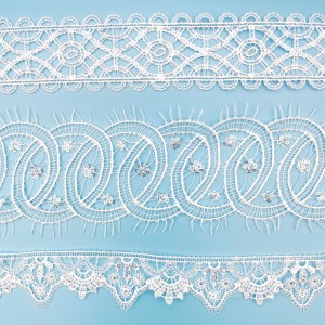 High Quality Wholesale Polyester Material Keʻokeʻo Embroidery Lace ʻoki