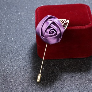 Kembang Lapel Pins Handmade Satin Boutonniere Pin pikeun Jas Kawinan Panganten lalaki