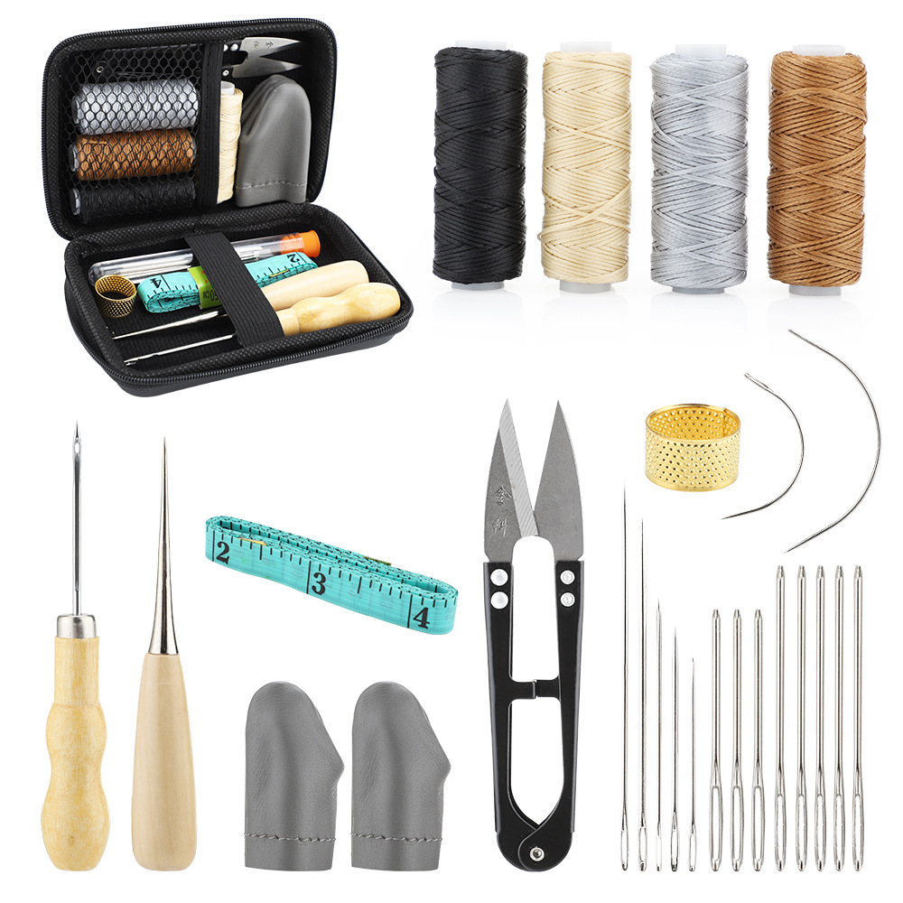 Kit de reparare a pielii Ace de cusut manual și bandă de măsurare pentru articole de reparare a pielii