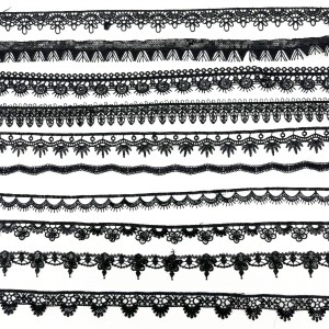 Borde de encaje de tul con bordado de ganchillo químico Ribete de encaje de algodón festoneado blanco/negro