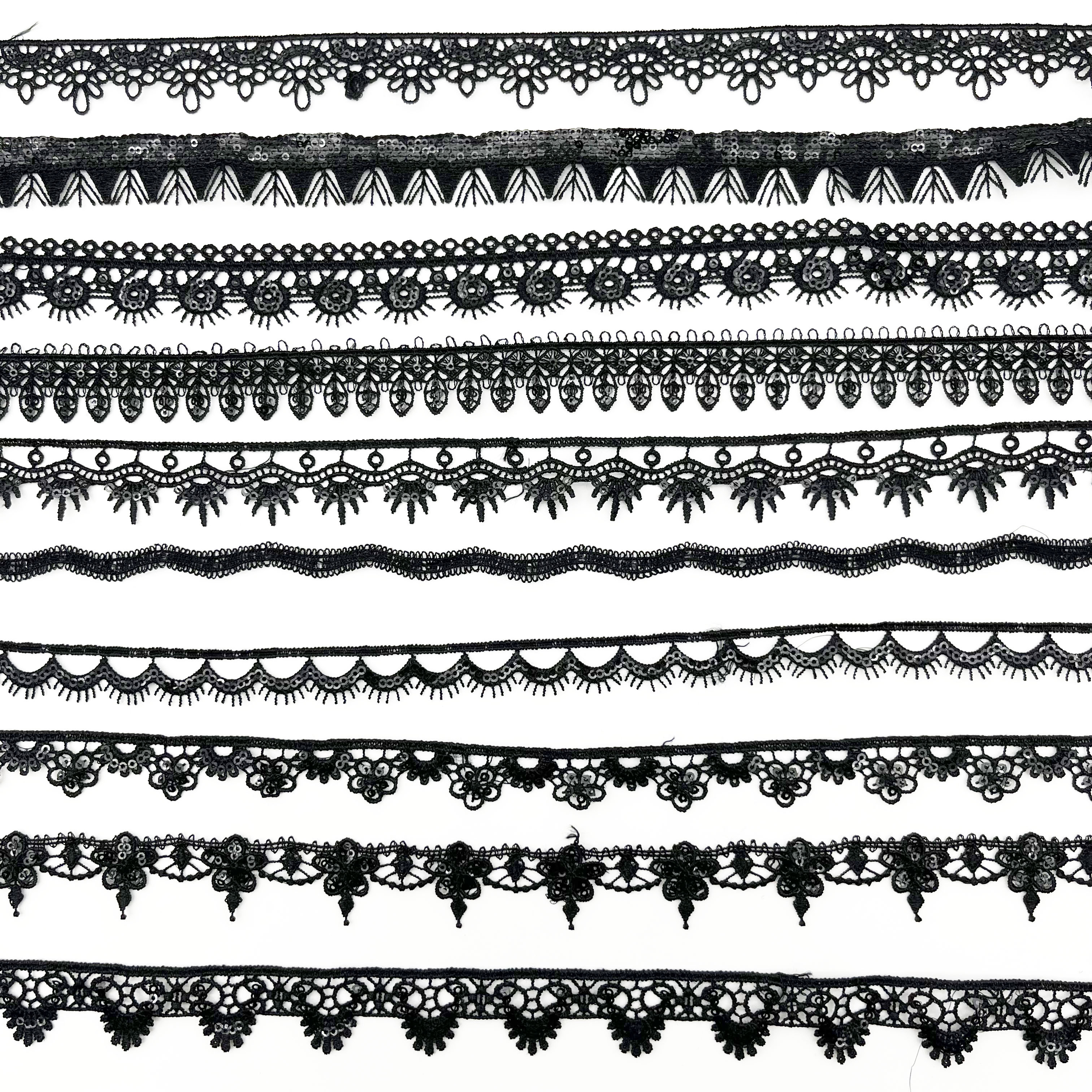Химическа плетена на една кука бродерия тюл дантелена гарнитура бяла/черна памучна дантелена гарнитура Представено изображение