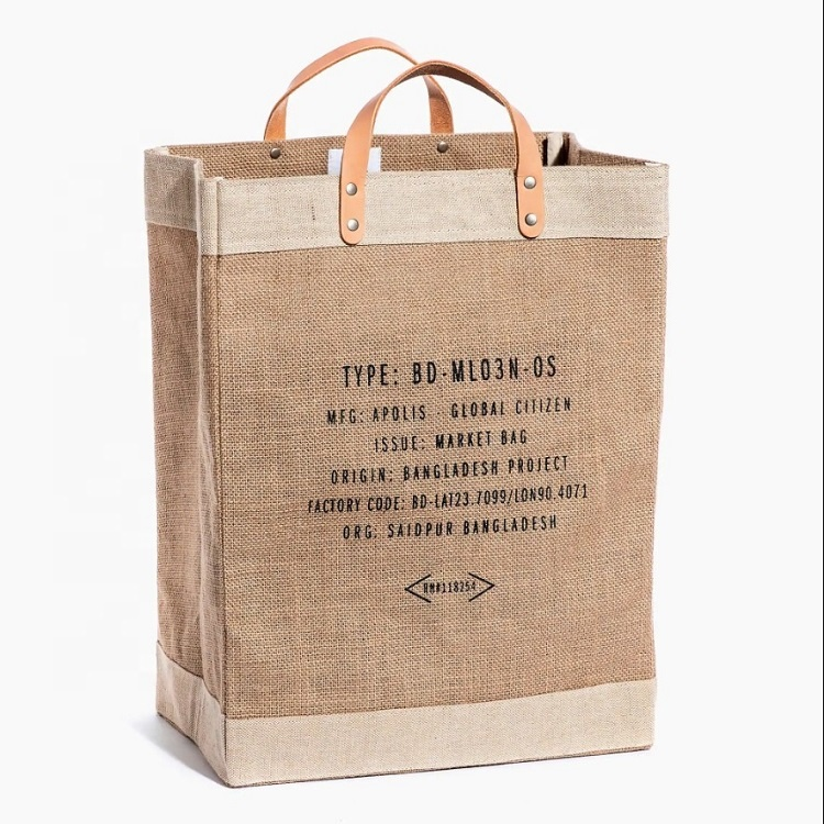 Hot sale shopping jute bag with leather handle Featured Image