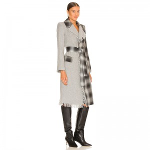 Fringe Plaid менен чоң кышкы мода пальто