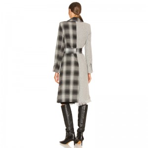 Fringe Plaid менен чоң кышкы мода пальто