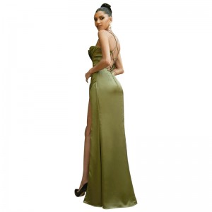 Individualizuota žalia satino moteriška vasarinė išleistuvių suknelė