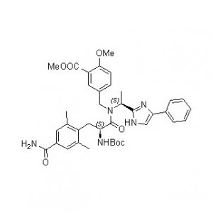 пазначаў 5-(((S)-2-((трэт-бутоксикарбонил)аміна)-3-(4-карбамоил-2,6-dimethylphenyl)-N-((S)-1-(4-феніл-1H- імідазол-2-іл)этыл)прапанаміда)пазначаў)-2-метоксибензоат