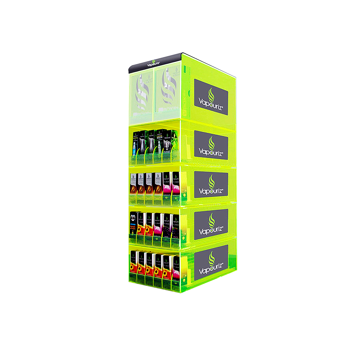 Akryl 3-lags klar grøn akryl e-liquid/e-juice display stander