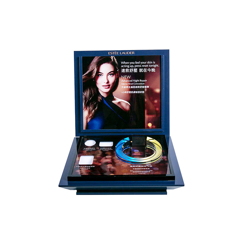 Soporte de exhibición cosmético multifuncional de acrílico con pantalla LCD