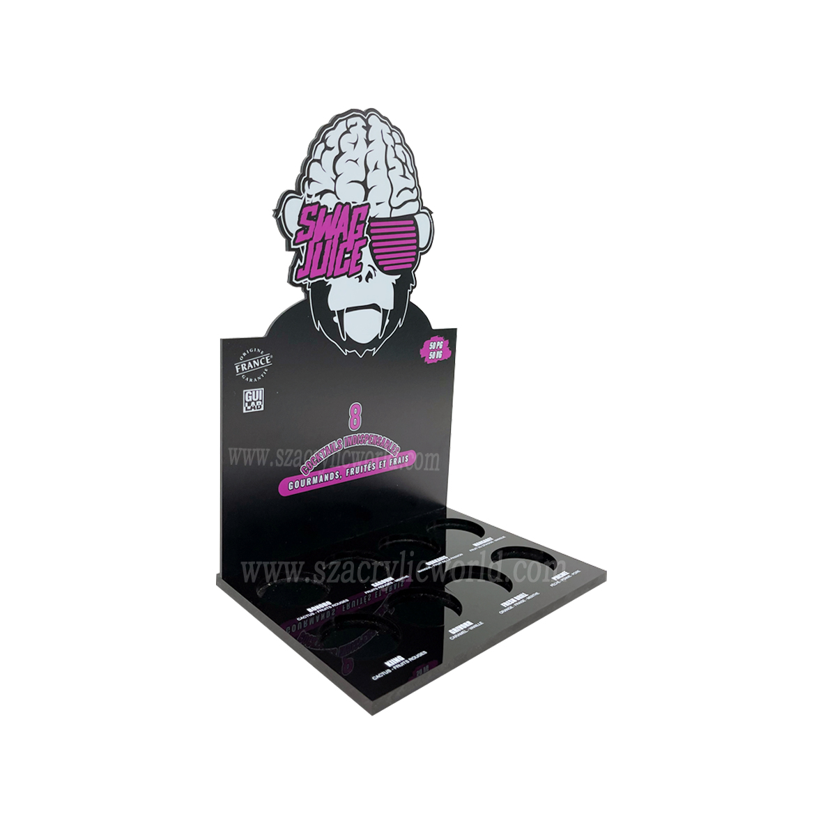စိတ်ကြိုက် acrylic CBD ဆီပြသမှု rack အငွေ့စတိုးဆိုင် display case