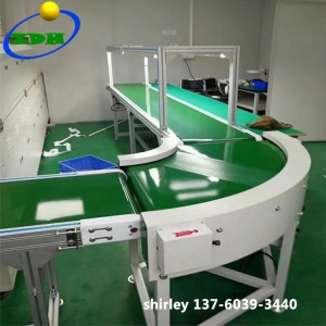 បើក Conveyor Table Curve Belt Conveyor ជាមួយ 45 90 180 ដឺក្រេ។