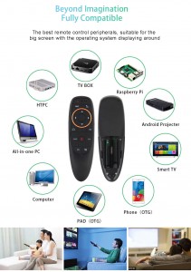 G10S Vwa Remote Kontwòl 2.4G Wireless Air Sourit jiroskop IR Aprantisaj pou bwat televizyon Android