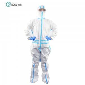 Medical PP+PE white jumpsuit medical protective isolation gown
