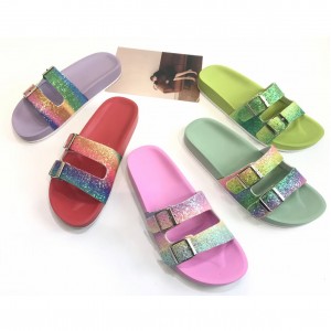 Mga Bata ug Babaye nga Glitter PU Double Buckle Slide Sandals