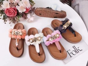 Kvinders flade sandaler i imiteret pels til kvinder