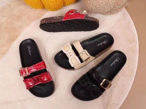Dames slip-on kurken voetbed sandalen, comfortabele schattige slippers voor de zomer