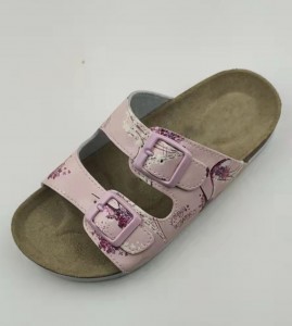 Meiteņu sandales — divas siksniņas ādas korķa sandales