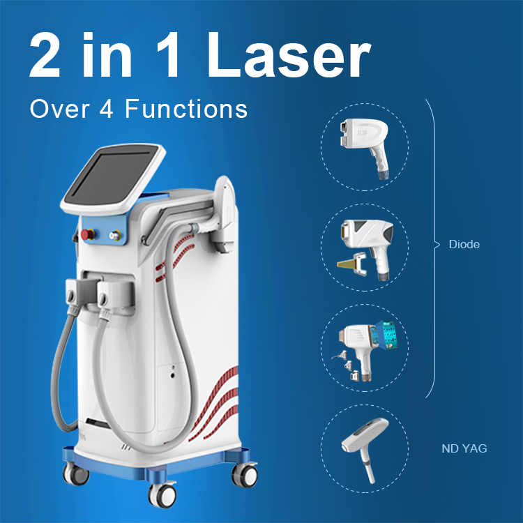 2 em 1 808nm diodo laser + Nd Yag Laser multifuncional máquina de depilação a laser de diodo