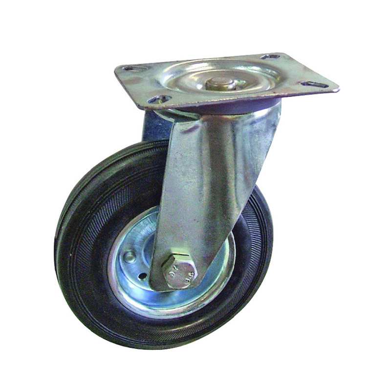 Swivel Black rubber wheel castor with Plate