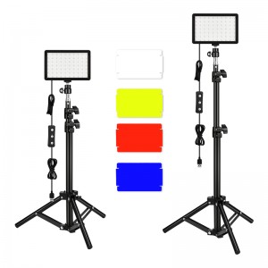 Teyeleec 2 Packs 70 LED Video Light with Adjustable Tripod Stand/Color Filters, 5600K USB Studio Lighting Kit for Tablet/Low Angle Shooting, Collection Portrait YouTube Photography