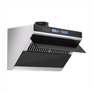 Angled Black Glass Kitchen Extractor Hood Kanthi Smart Voice Control