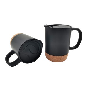 Isolerad keramikkopp med korkbotten och stänksäkert lock Stor kaffemugg