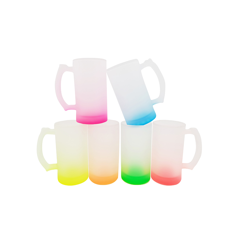 Thinksub အရည်အသွေးမြင့် စက်ရုံစျေးနှုန်း Sublimation Blanks 16oz ရောင်စုံ Frosted Glass Beer Mug အထူးအသားပေးပုံ