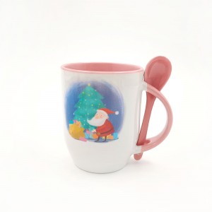 ግላዊነት የተላበሰ 11oz Sublimation Ceramic Travel Color Spoon ብጁ የቡና ቋት ዋንጫ