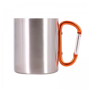 300ml Stainless Steel Travel With Carabiner Color Handle Mug Double wall Insulation
