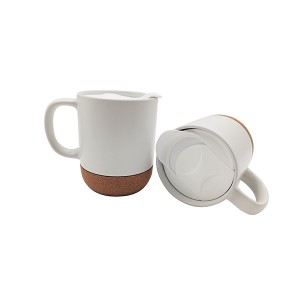 Insulated Ceramic Cup ມີ cork ລຸ່ມແລະ splash ຫຼັກຖານສະແດງ lid ຈອກກາເຟຂະຫນາດໃຫຍ່