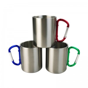 300ml Stainless Steel Travel With Carabiner Color Handle Mug Double wall Insulation