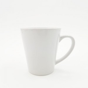 12 oz Latte oppvarmet hvit belagt sublimasjonskeramisk kaffekrus Utskrift kjegleform