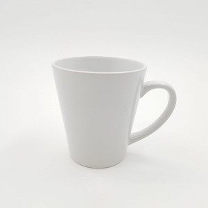 Taza de café de cerámica de sublimación con recubrimiento blanco calentado con leche de 12 onzas en forma de cono de impresión