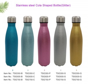 Sublimasie Blanks 17oz 500ml Dubbelwand Silwer Glitter Vlekvrye Staal Kolavormige Sport Water Bottel