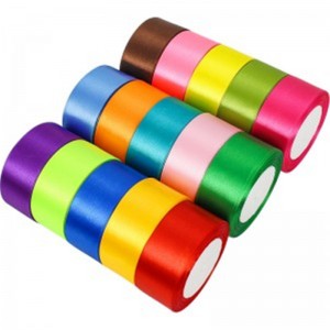 Polyester solidus color 5-100MM Latitudo duplex Faced Smooth Wrapping Satin Gift Ribbon