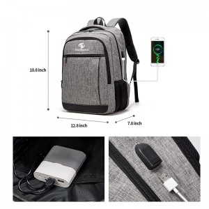 Beg galas komputer riba perjalanan kelabu dengan port pengecasan USB kalis air 15.6 inci beg komputer kolej untuk lelaki dan wanita