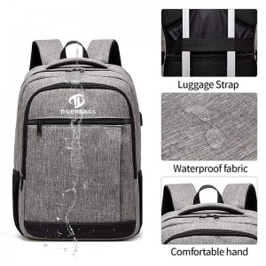 Gray nga travel laptop backpack nga adunay USB charging port nga waterproof nga 15.6-pulgada nga college computer bag para sa mga lalaki ug babaye
