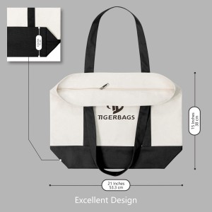 Stylová plátěná kabelka s vnější kapsou a horním zapínáním na zip