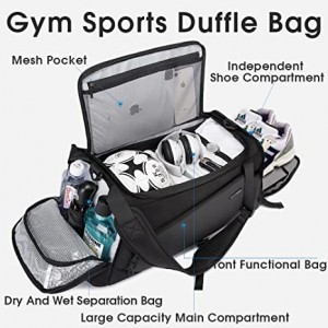 BANGE теретана чанта за мажи, џебен спортски ранец за суво и влажно заминување со преграда за чевли, торба за вежбање Duffle на кратко растојание за мажи Жени