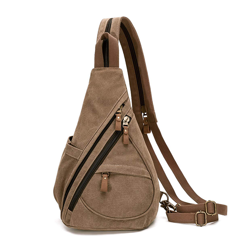 तपकिरी कॅनव्हास वन शोल्डर बॅग छोटी क्रॉसबॉडी बॅग एक खांद्यावर कॅज्युअल बॅग