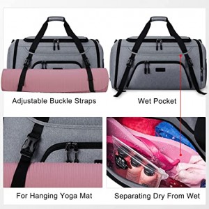 Gym Duffle Bag za žene Muškarci 40L vodootporne sportske torbe Putne torbe s pretincem za cipele, Wet Pocket Large Weekender Overnight Bag s toaletnom torbicom, crna