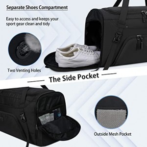 Спортна чанта за гимнастика за жени Мъже 40L Водоустойчиви спортни чанти Спортни чанти за пътуване с отделение за обувки, мокър джоб Голяма нощна чанта Weekender с чанта за тоалетни принадлежности, черна